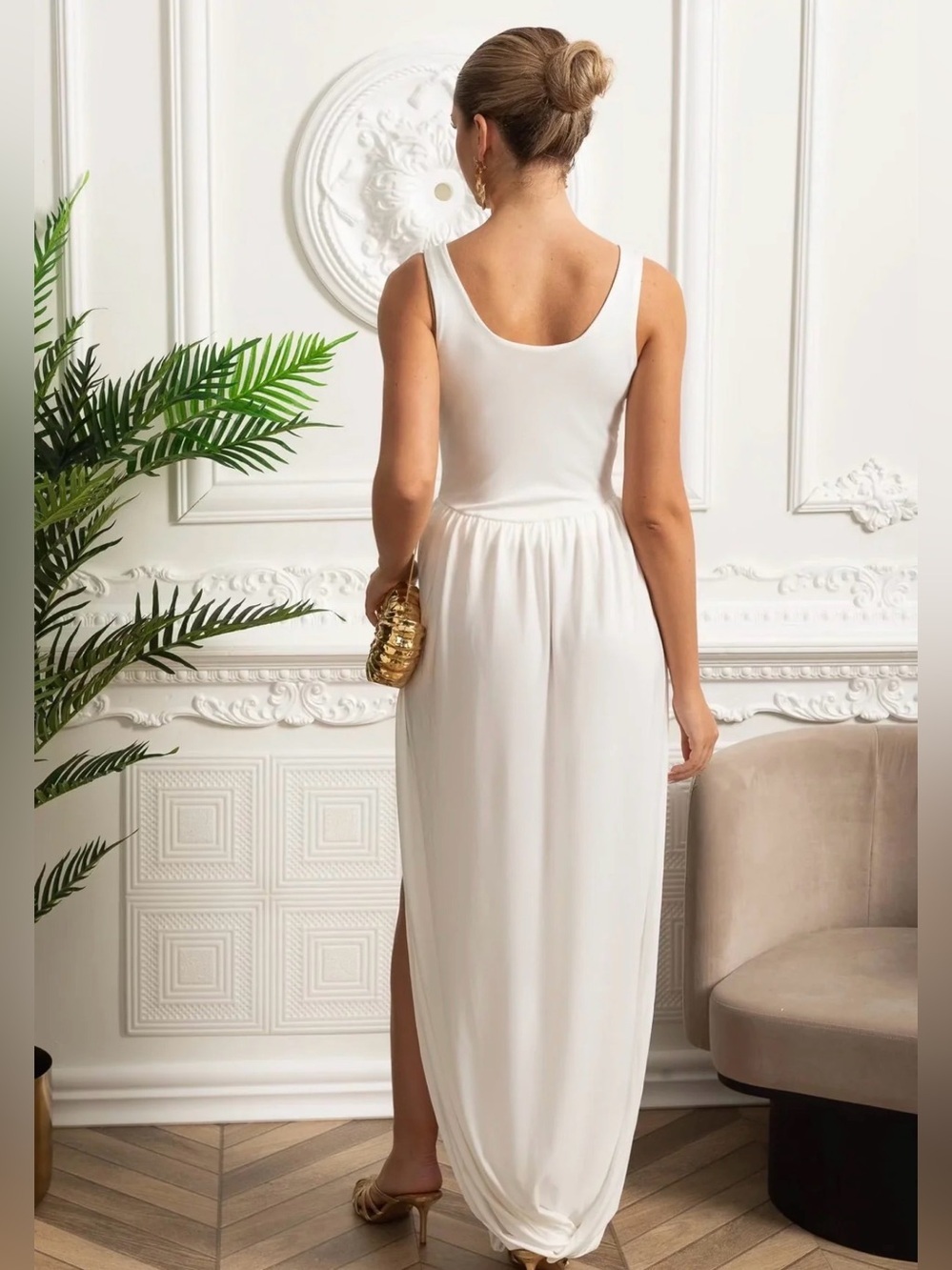 NWT SIERRA DARIEN DRAPED MAXI DRESS WITH SCULPTURAL SKIRT AND SIDE SLIT, SIZE S - Picture 4 of 13